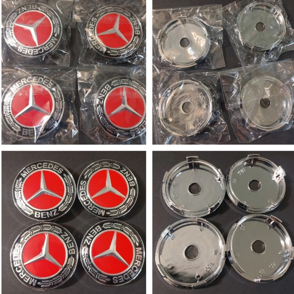 New set of Mercedes Benz red 75mm rim  center caps